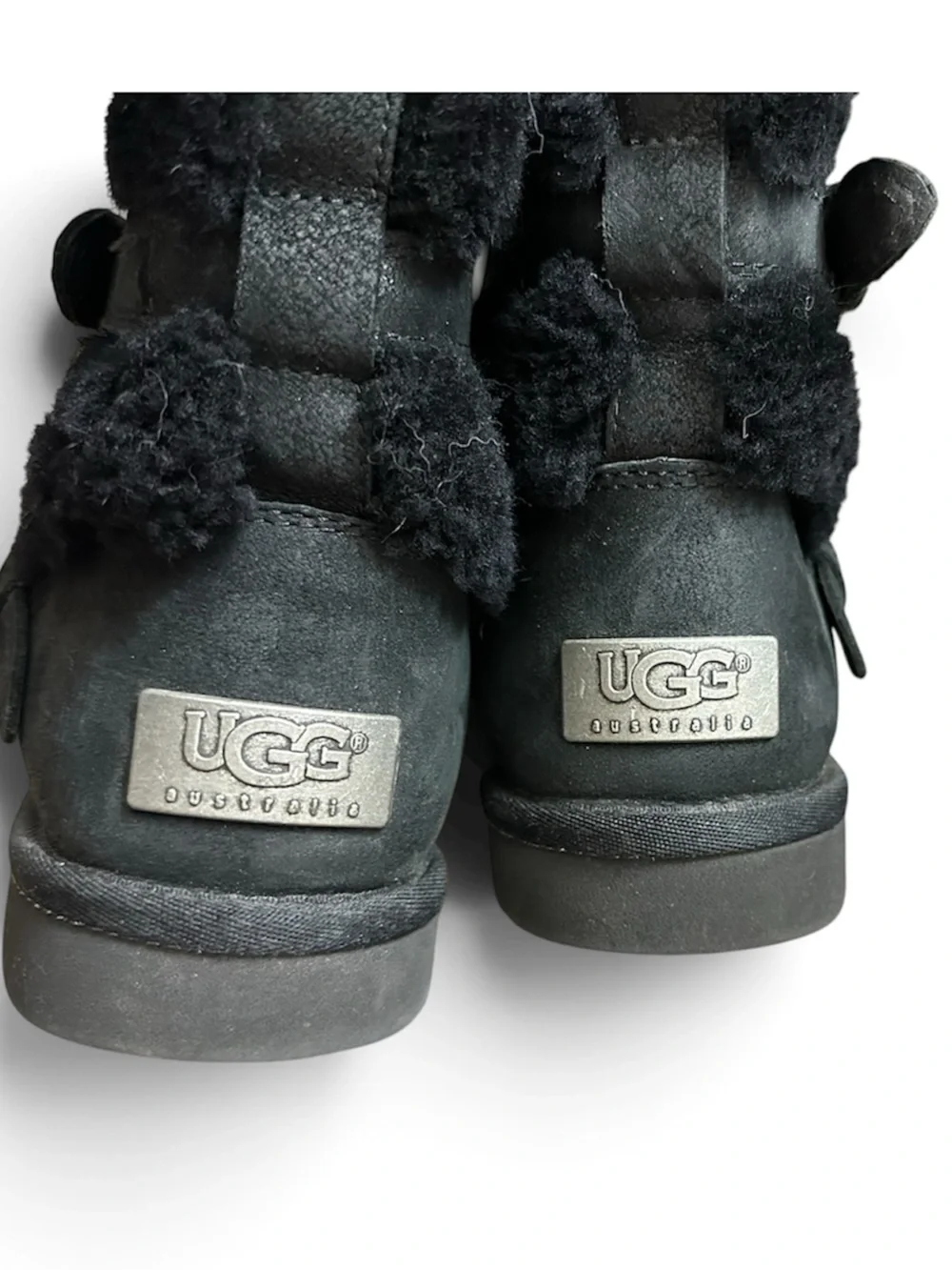 UGG Women's Becket Black Leather Sheepskin Boots- Size 6